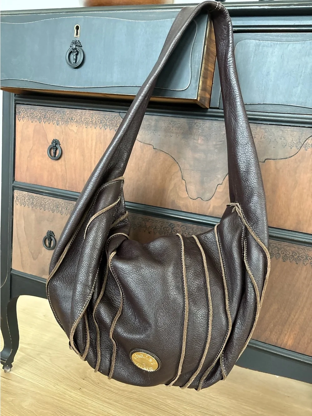EUC Chocolate Brown Genuine Leather Hobo Shoulder Bag, Charles David Marselles